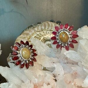 Opal and Garnet or Ruby Sunburst Ring